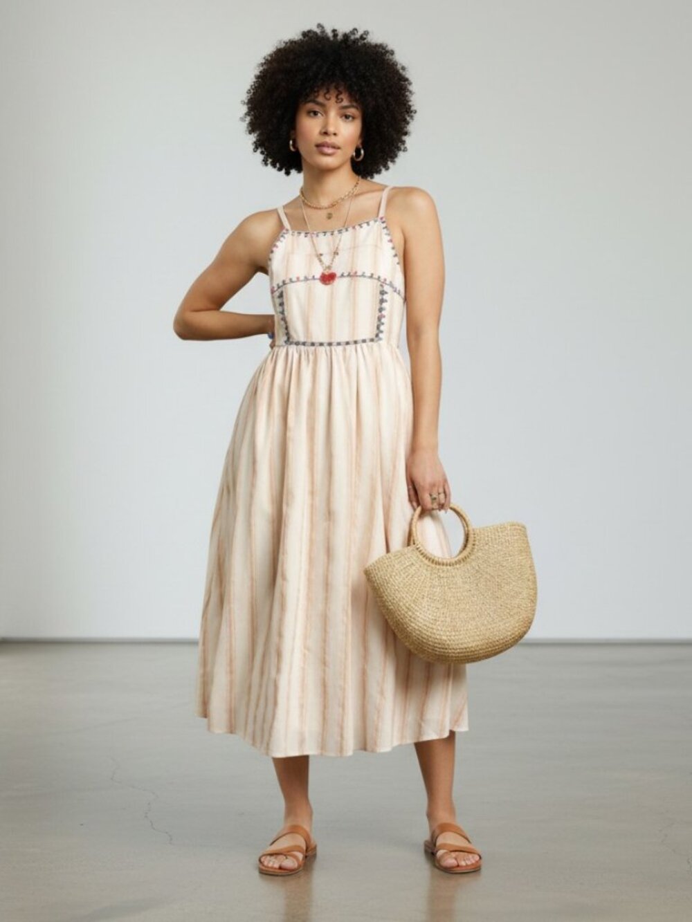 Umgee NWT Boho Embroidered Stripe Midi Dress Small